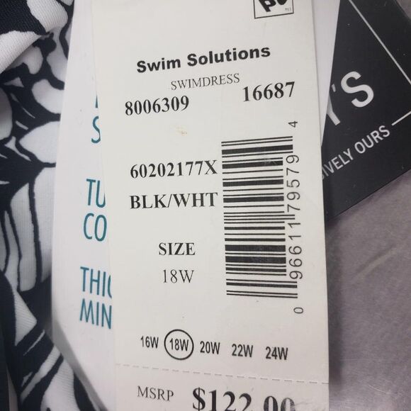 Swim Solutions Swimdress Womens 18W Black White Floral One Piece Tummy Control - Picture 14 of 16